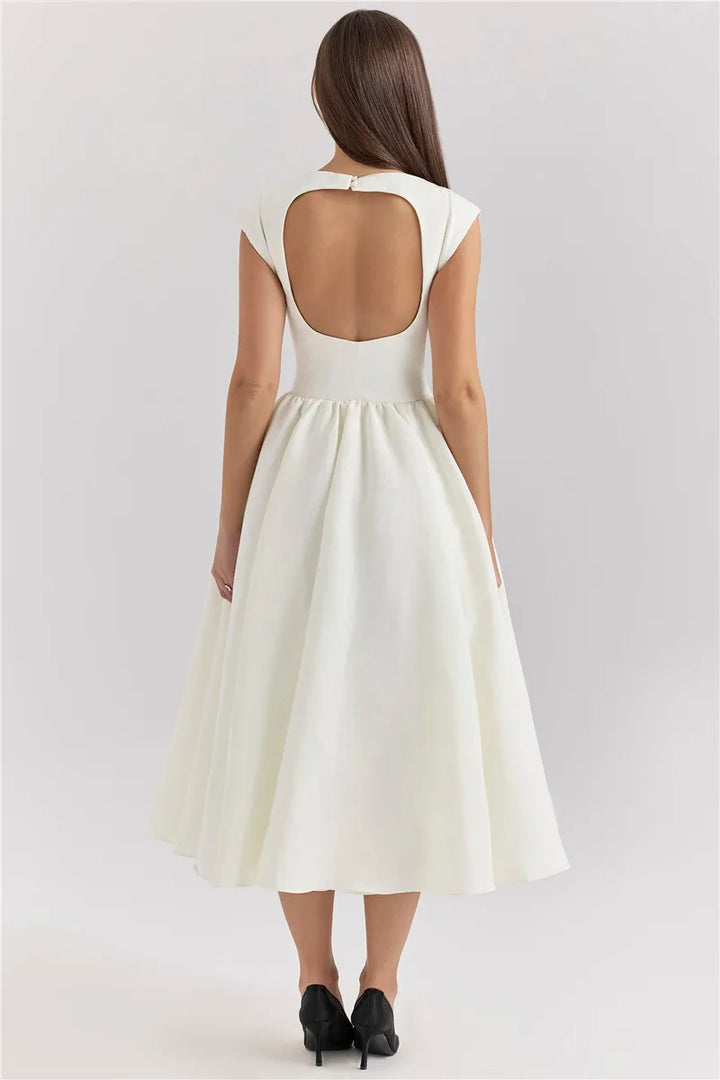 A-Line Midi Dress with Open Back - Rona Lee