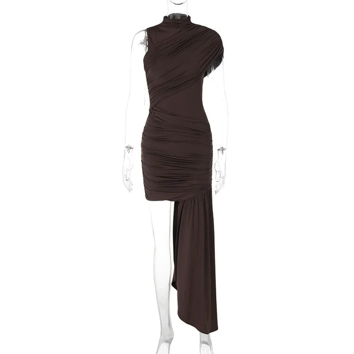 Mini dress with ruching and asymmetrical design decorated with a train - Jay