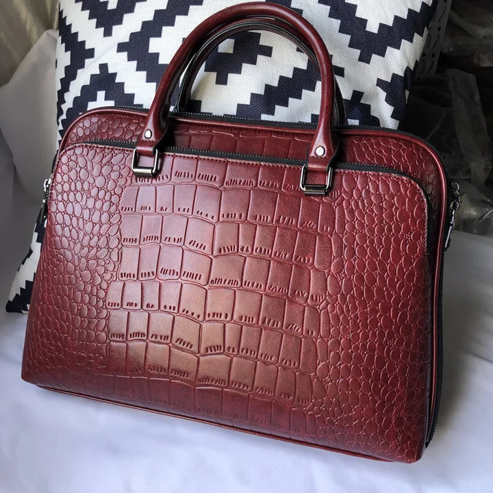 Leather bag with crocodile design