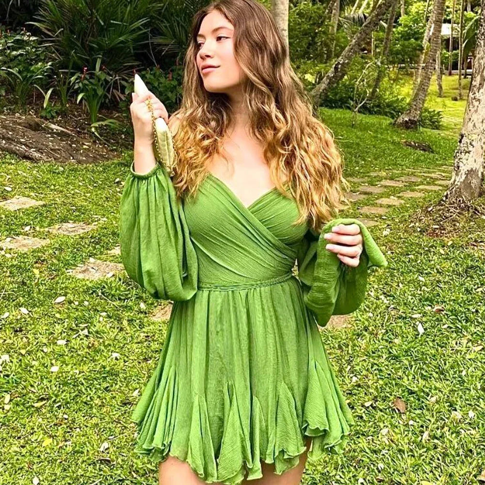 Mini Dress with Ruffle and Open Sleeves - Noya Lee