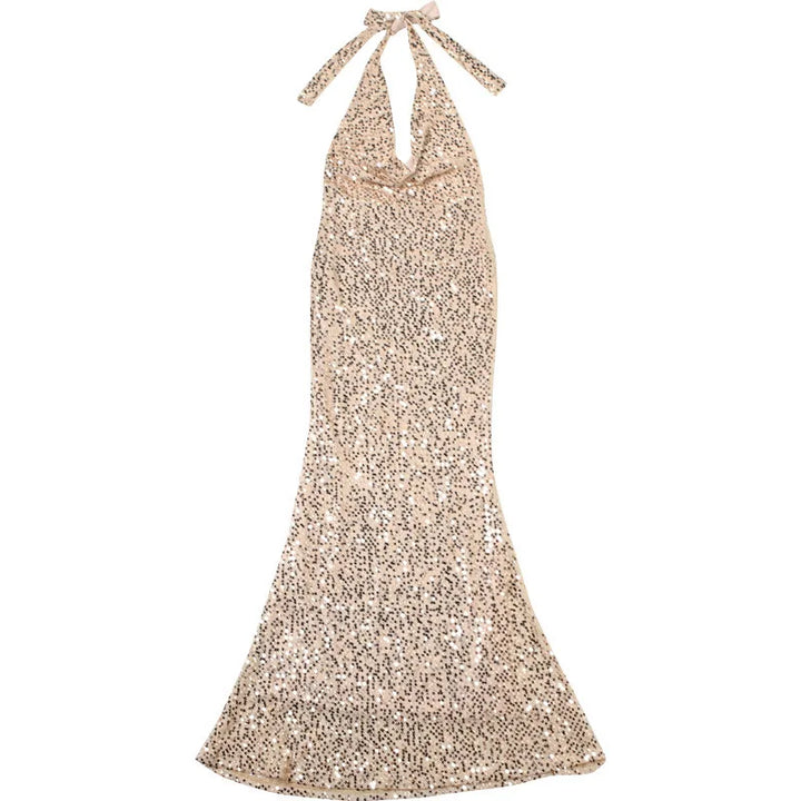 Sequin Maxi Dress with Open Back and Draped Collar - Arabella