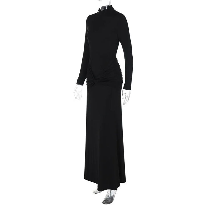 Turtleneck open-back maxi dress with ruching decoration - Ilayil