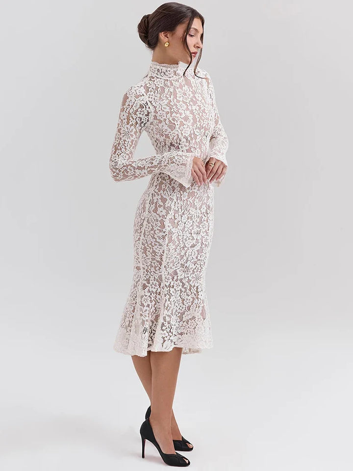 Midi lace dress with half turtleneck - Avia