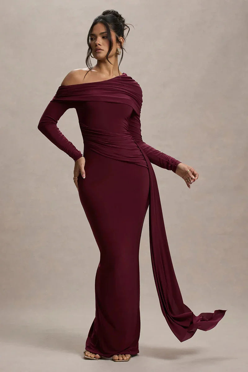 Off-shoulder maxi dress with ruching and ruffle detail - Miguel