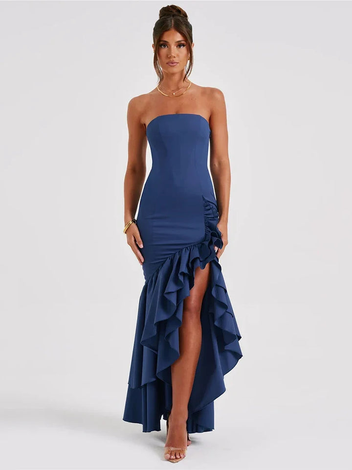 Maxi strapless ruffled dress with slit design - Rita