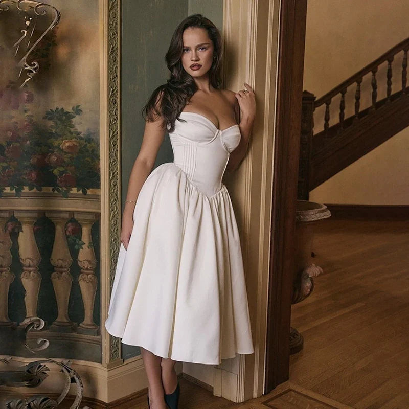 Strapless Midi Dress with A-Line and Elegant Design - Simone