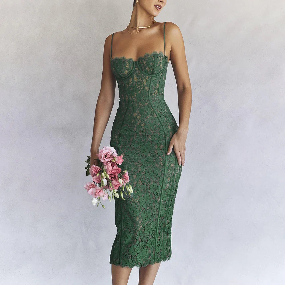 Fitted Lace Midi Dress - Barbara