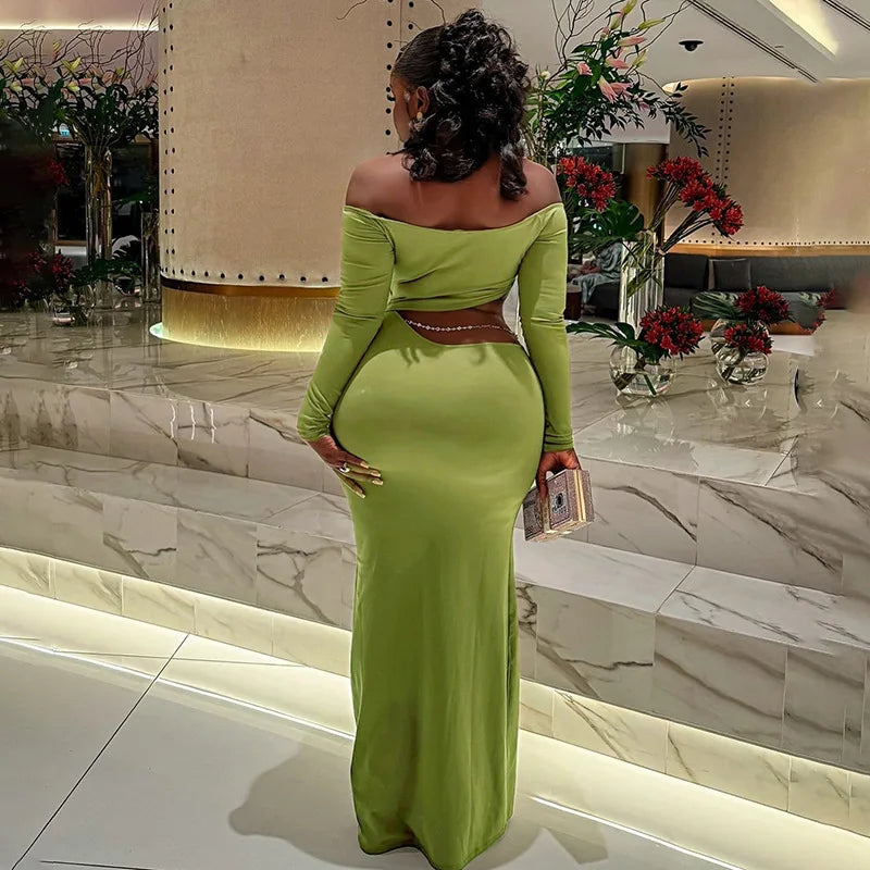 Maxi dress with exposed midriff and buckle design - Talia