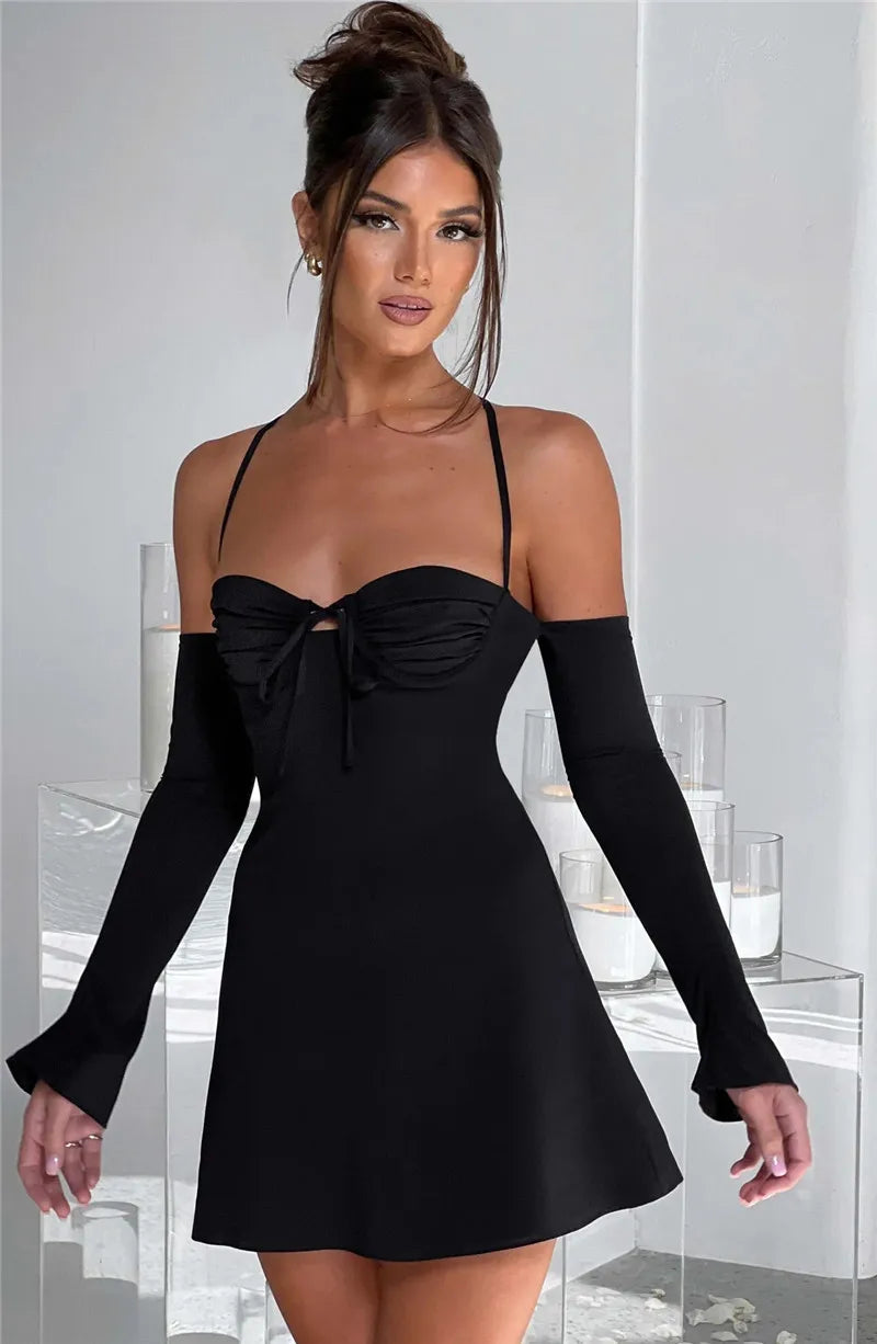 Off-Shoulder Mini Dress with Chest Tie Detail - Romy