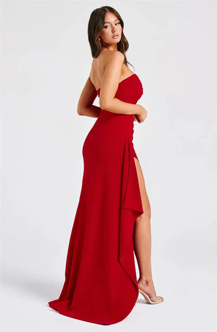 Ruffled strapless maxi dress with deep slit - Molina