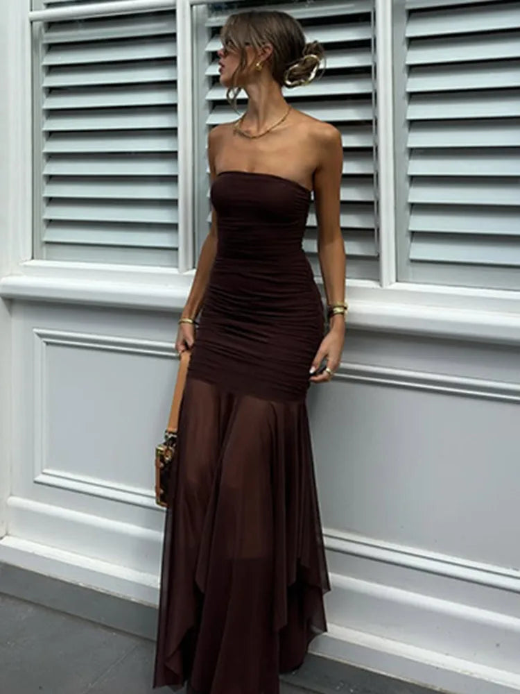 Strapless Maxi Dress with Chiffon Detail - Sicily