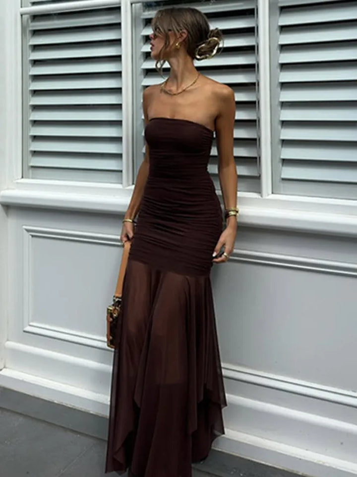 Strapless Maxi Dress with Chiffon Detail - Sicily