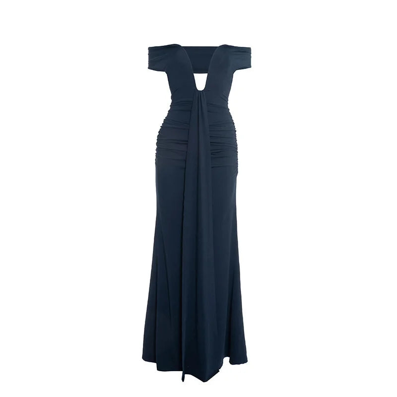 Maxi Dress with Ruching, Off-Shoulder Design, and Ruching Details - Fabiana