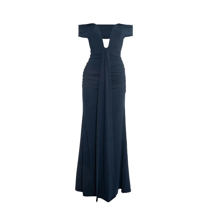 Maxi Dress with Ruching, Off-Shoulder Design, and Ruching Details - Fabiana