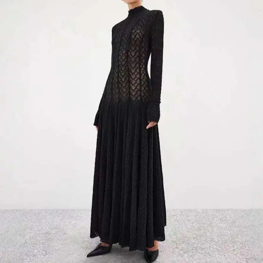 Elegant evening maxi dress with woven A-line design - Libby