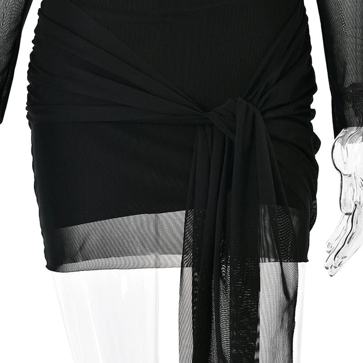 Chiffon mini dress with off-shoulder tie design - CAMI