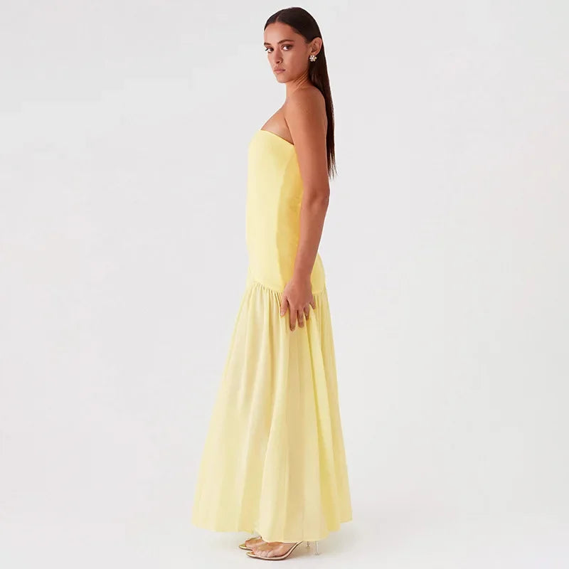 Maxi Strapless Chiffon Dress with Slit Detail - Pia