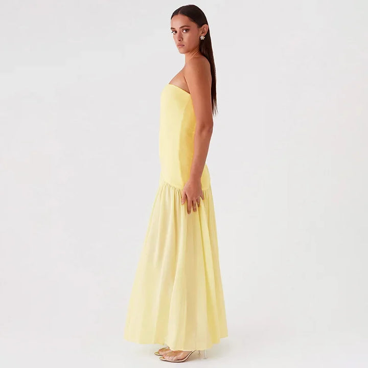 Maxi Strapless Chiffon Dress with Slit Detail - Pia
