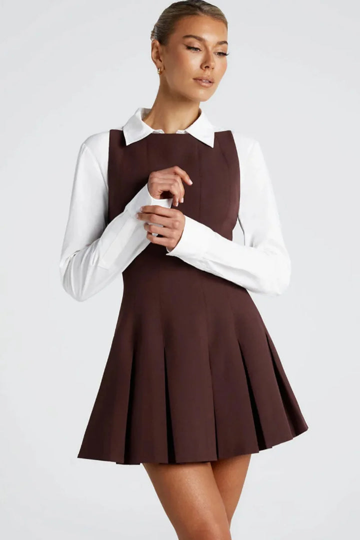 A-line Pleated Mini Dress with Open Back - Judith