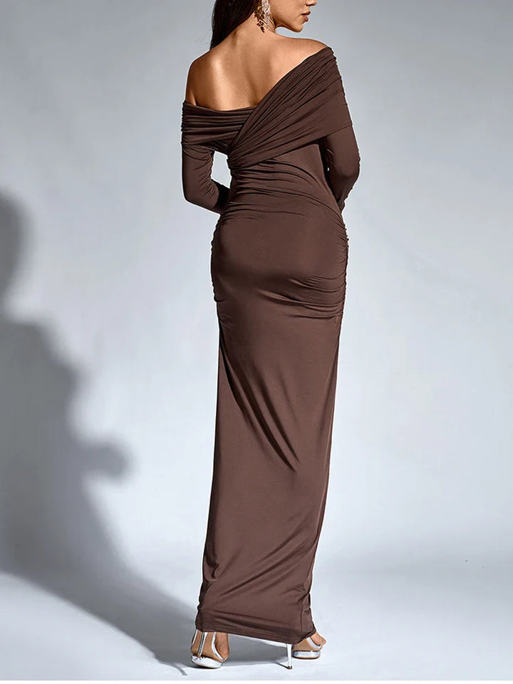 Maxi Dress with Ruching and One-Shoulder Design - Sharala