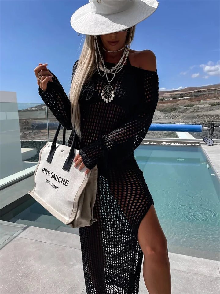 Mesh Maxi Beach Dress with Slit Design - Miranda