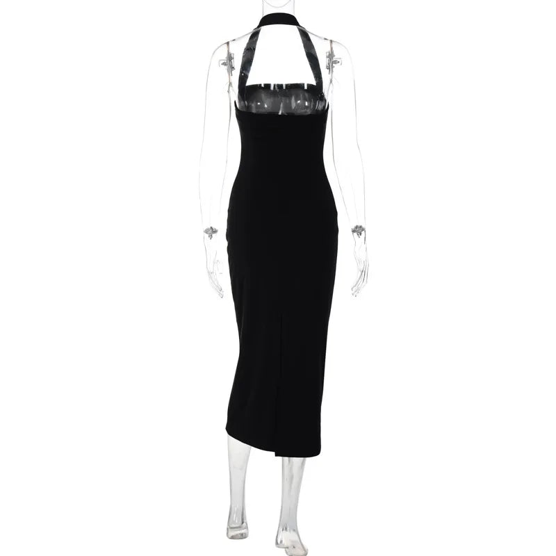 Fitted Midi Dress with Shaping Fabric and Open Back - Paislee