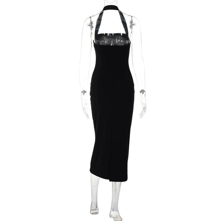 Fitted Midi Dress with Shaping Fabric and Open Back - Paislee