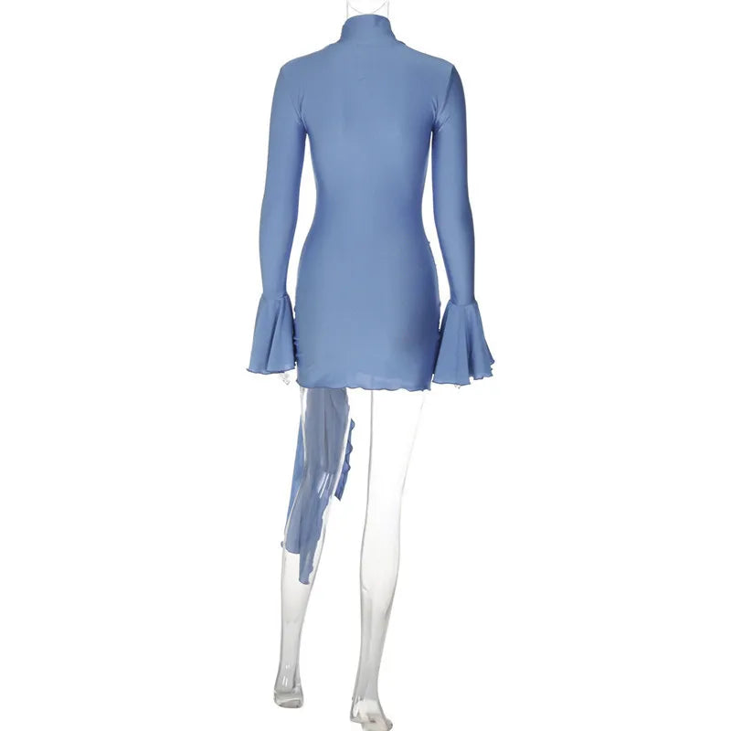 Turtleneck mini dress with bell sleeves and ruffle detail - Jenna