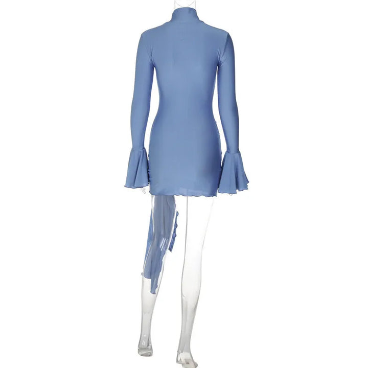 Turtleneck mini dress with bell sleeves and ruffle detail - Jenna