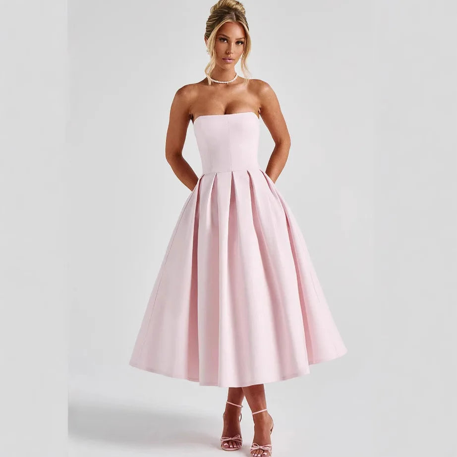Strapless midi dress in A-line cut - Arya