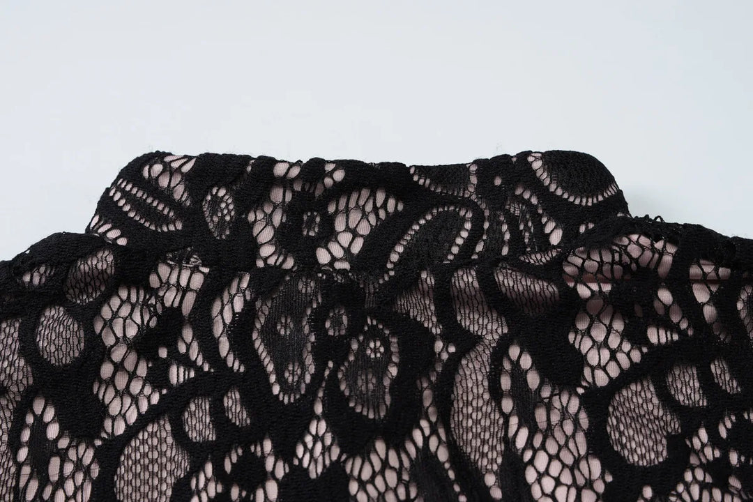 Lace mini dress with turtleneck collar and button decoration - Kimora