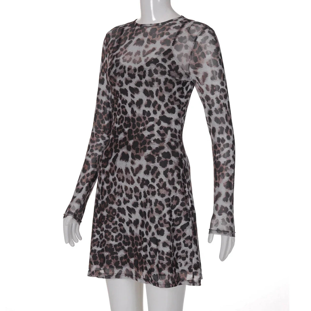 Leopard Chiffon Mini Dress with Opaque Hem - LEO