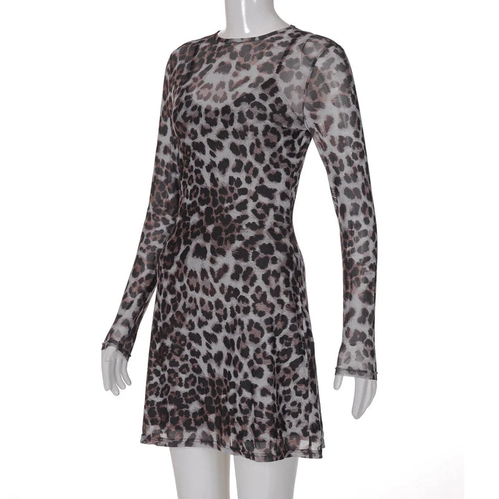 Leopard Chiffon Mini Dress with Opaque Hem - LEO