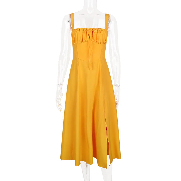 Summer Midi Dress with Rustic Design and Slit Decoration - Angelica