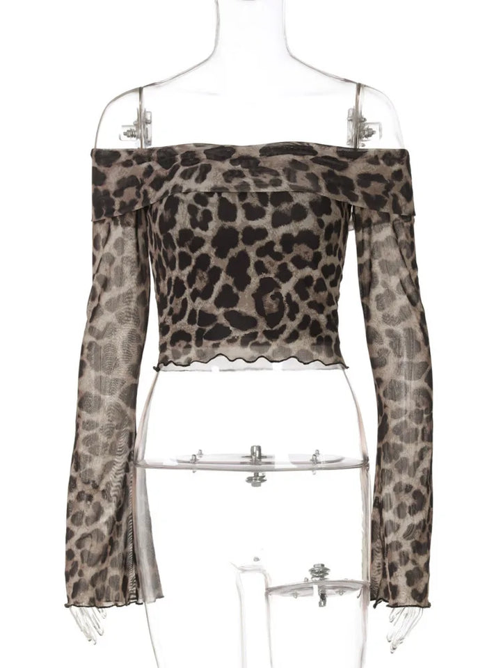 חולצת בטן שיפון כתפיים חשופות שרוולי פעמון - טייגה