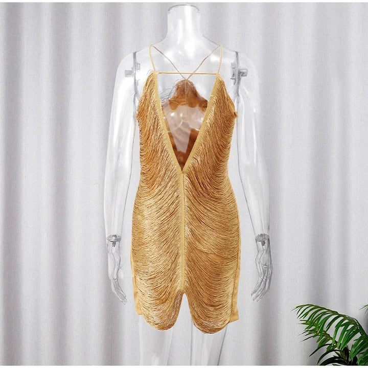 Mini Dress with Shiny Threads and Open Back - Georgia