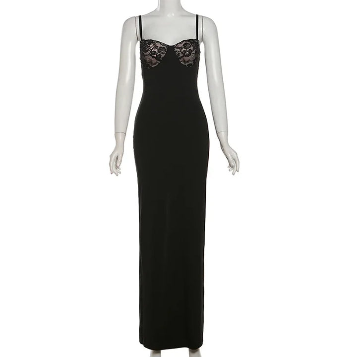 Maxi Evening Dress with Lace Detail on Chest - Kimberly