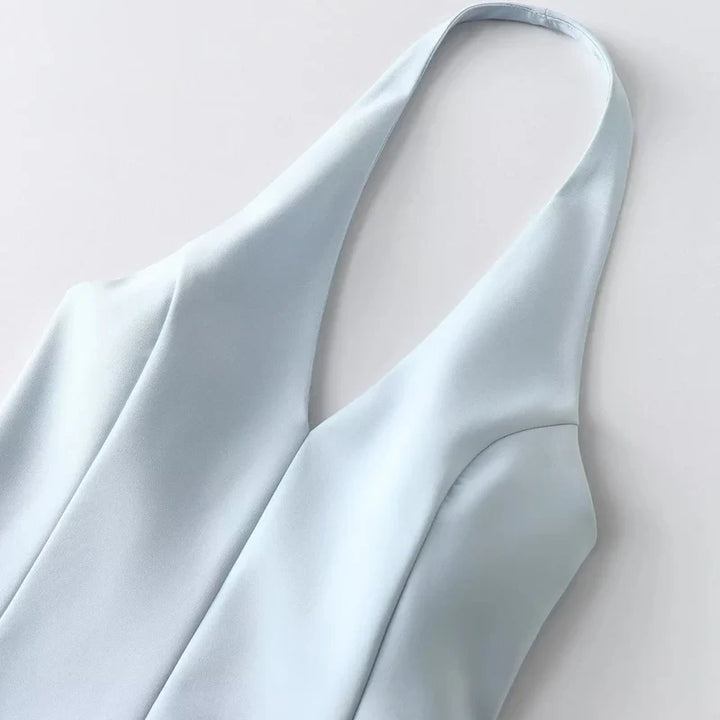 Fitted mini dress with V collar neckline - Vanilla