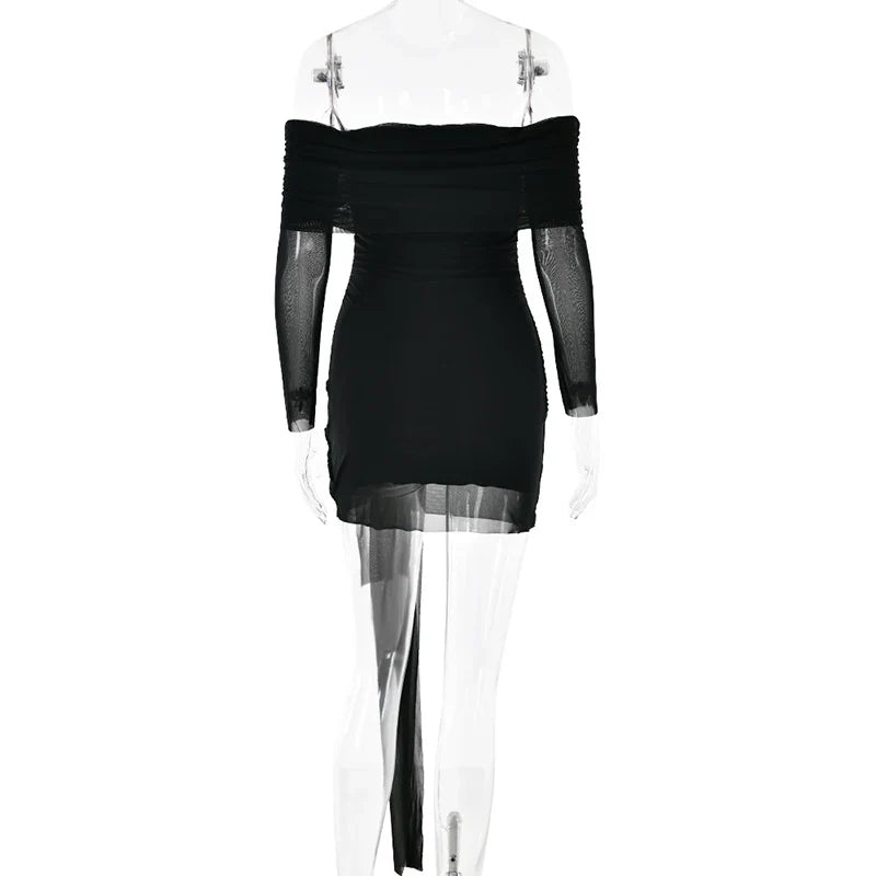 Chiffon mini dress with off-shoulder tie design - CAMI