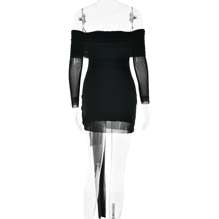 Chiffon mini dress with off-shoulder tie design - CAMI