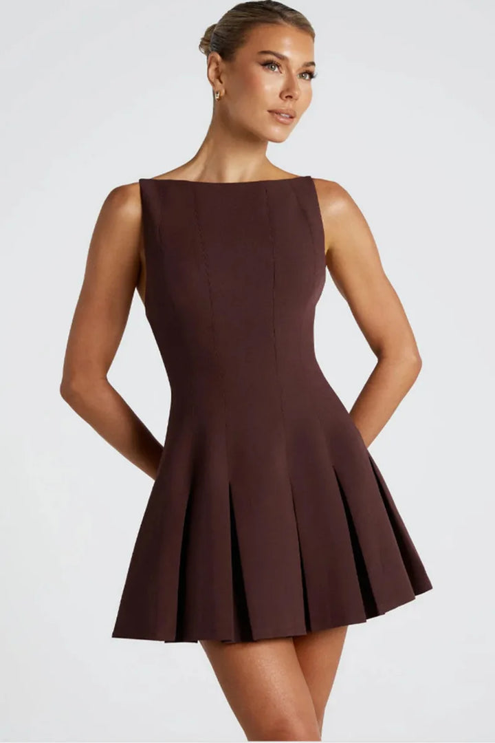 A-line Pleated Mini Dress with Open Back - Judith