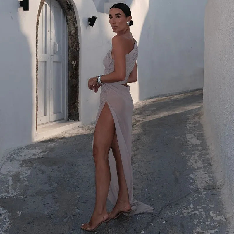 Asymmetric Chiffon Maxi Dress with Slit - Shi Lin