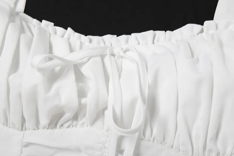 White mini dress in A-line cut with rustic design - AYLIN