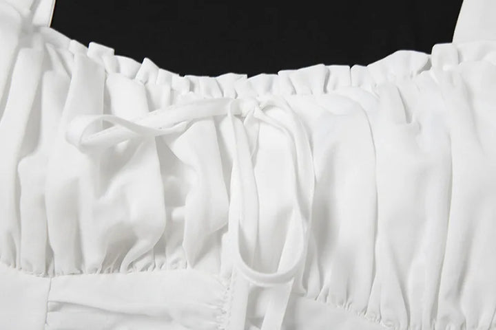 White mini dress in A-line cut with rustic design - AYLIN
