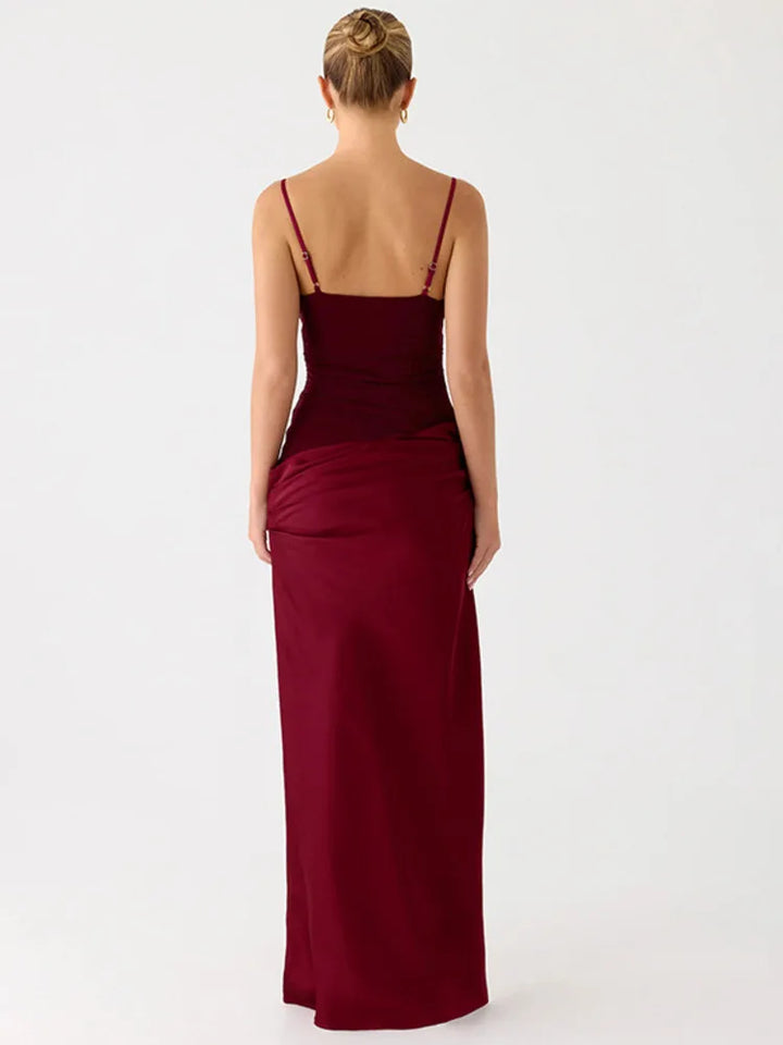 Satin Maxi Dress with Mesh Design - Jordan