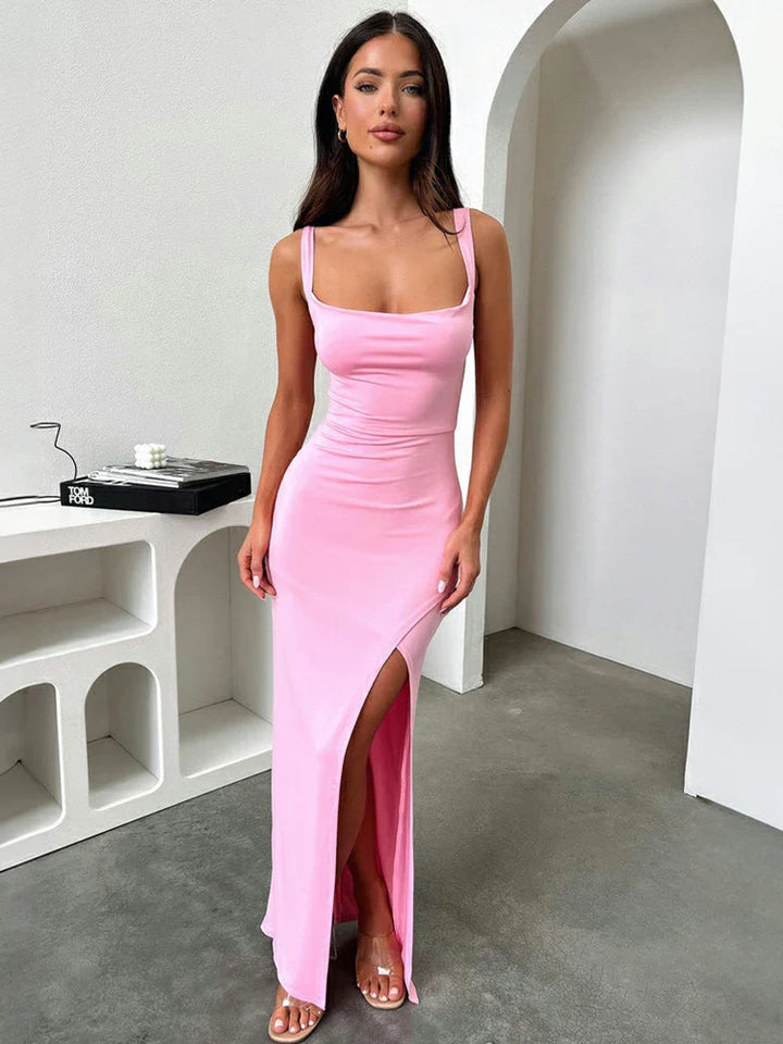 Maxi dress with back tie and slit decoration - Penelope