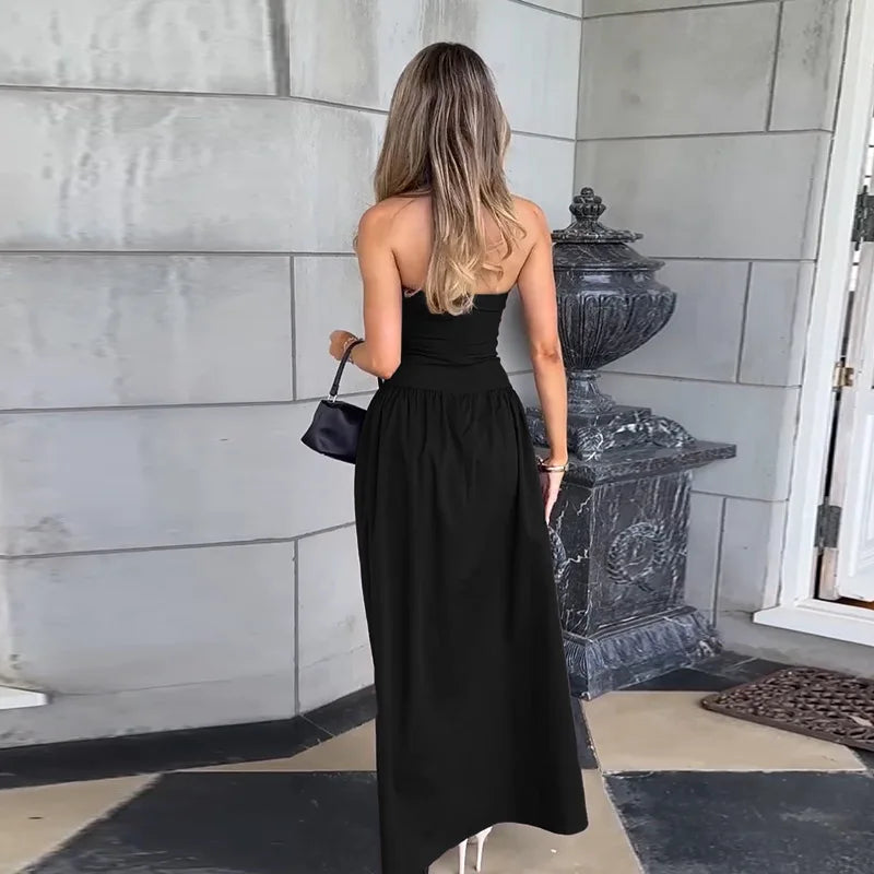 Strapless Maxi Dress with Pockets and A-Line Cut - Indy