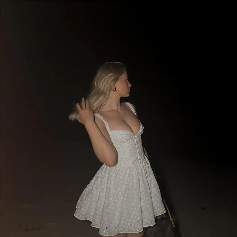 Country-style A-line mini dress with floral embroidery - Amanda