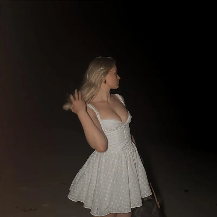 Country-style A-line mini dress with floral embroidery - Amanda
