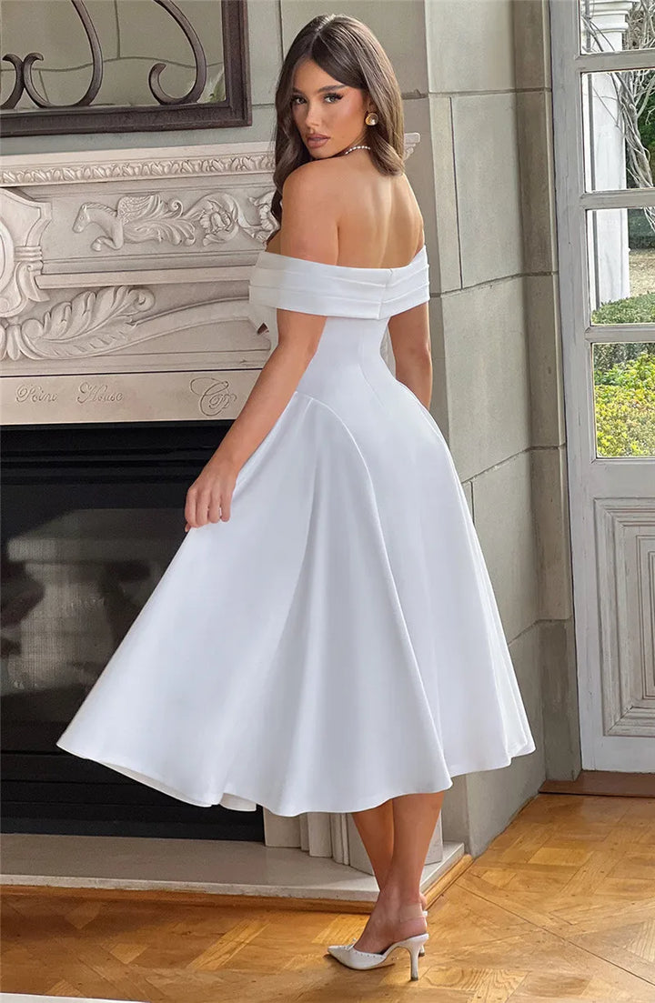 Off-Shoulder A-Line Midi Dress - Inbal